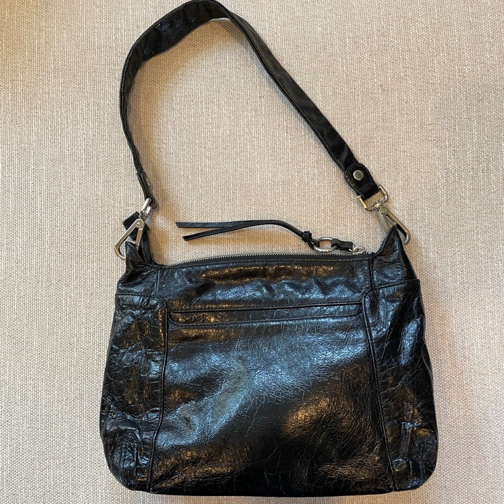 Black Hobo purse small Shiny leather/wrinkled look